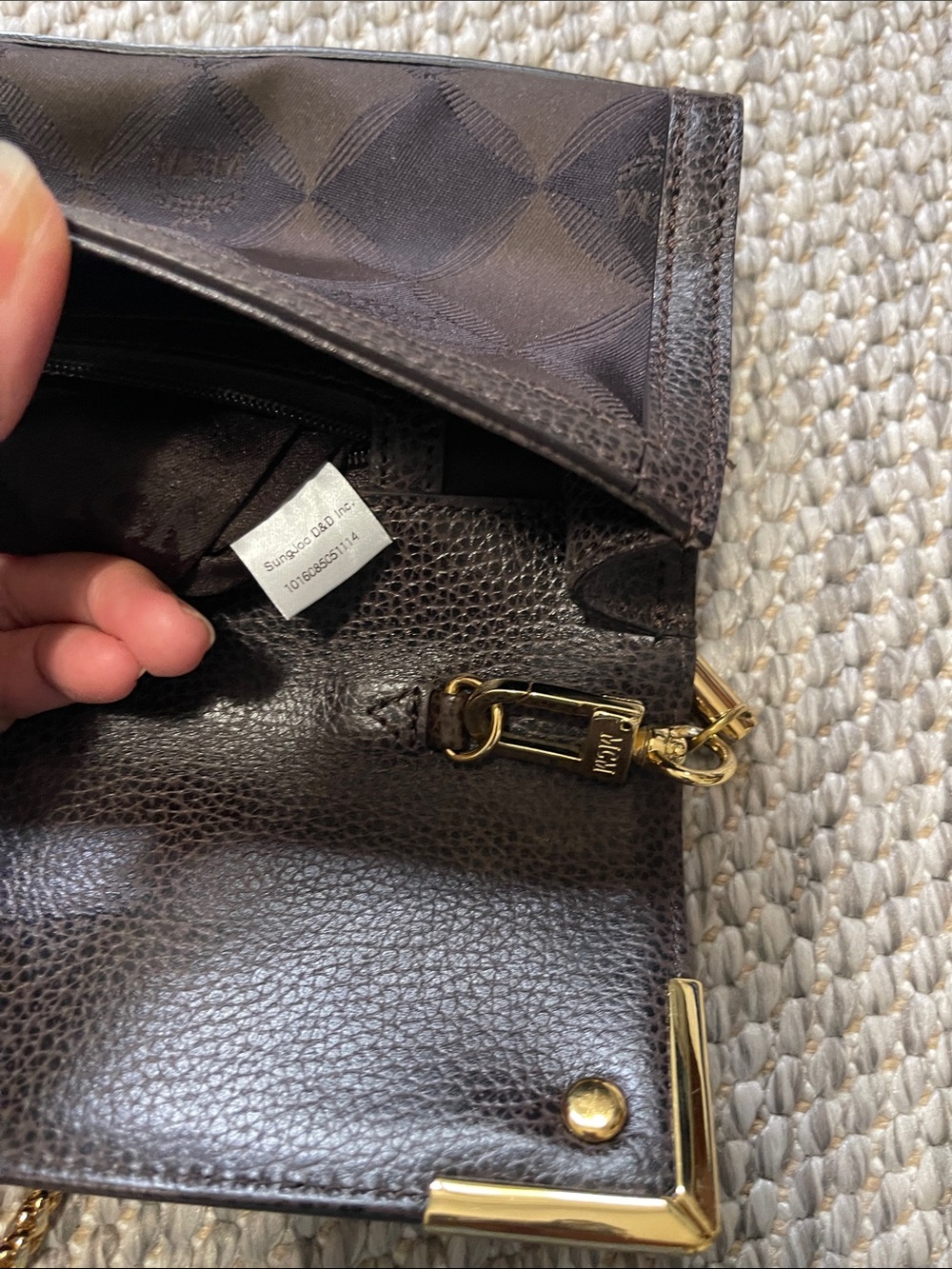 MCM Brown Logo Foldover Clutch/Wallet on Chian with Gold Hardware - Picture 9 of 11